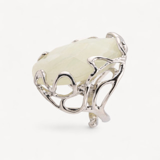 Anello Regolabile in Bronzo Rodiato Collezione AURORA-1 con Pietre Dure Jade | Gioiello Artigianale Donna 28x32mm