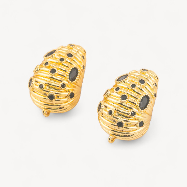 Base Per Orecchini Di Bronzo Perno 16x25mm 1 Coppia Dorato Nero