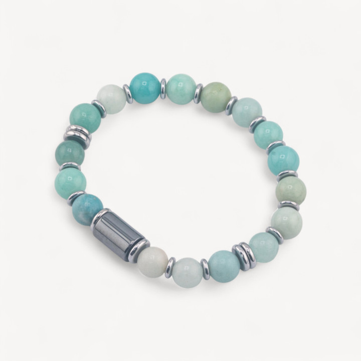 Bracciale Uomo Con Pietre Naturali da 8mm e Cilindro Da 8x12mm Amazzonite