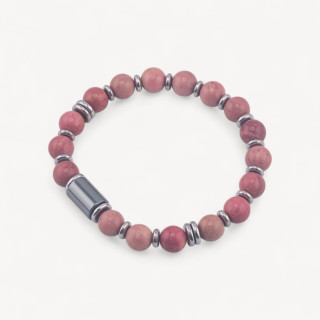 Bracciale Uomo Con Pietre Naturali da 8mm e Cilindro Da 8x12mm Rodonite