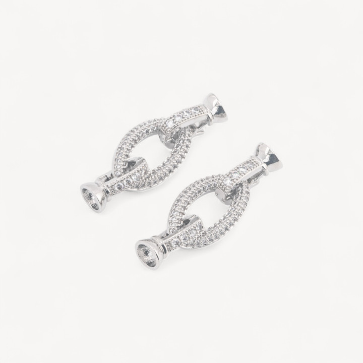 Chiusura di Bronzo Con Zirconi Con Coppette 5pz Rodiato