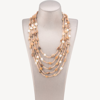 Collana Bijoux Girocollo 5 Fili Con Pietre Dure, Perle Naturali E Cristalli 50cm Pietra Paesina