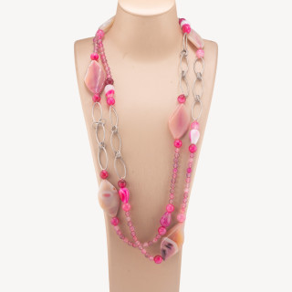 Collana Lunga Di Pietre Dure Fantasia Con Catene Di Ottone 140cm