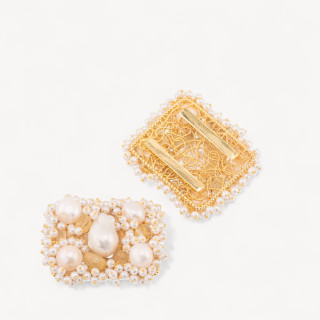 Componente Centrale Con Perline, Pietre Dure E Perle Di Fiume Ammagliato Su Filigrana 35x45mm 1pz Dorato Quarzo Citrino Chiaro