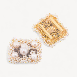 Componente Centrale Con Perline, Pietre Dure E Perle Di Fiume Ammagliato Su Filigrana 35x45mm 1pz Dorato Quarzo Fume'