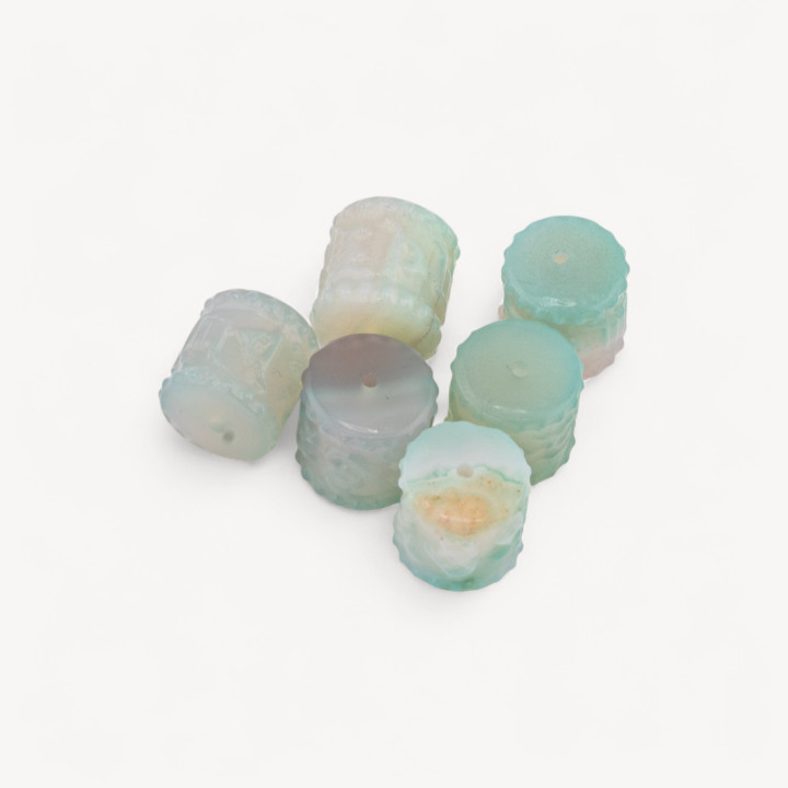 Componente Connettore Di Agata Brasiliana Cilindro Foro Passante 6pz Agata Verde