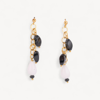 Orecchini A Perno Di Argento 925 Con Onice Twist E Agata Bianca A Goccia 12x60mm