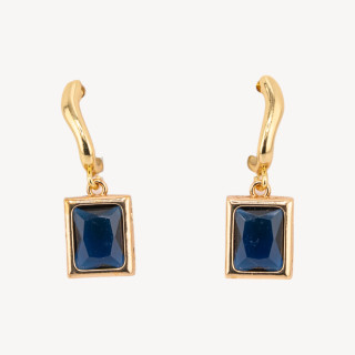 Orecchini A Perno Di Bronzo Con Cristalli Rettangolo Incastonato 10x30mm Dorato Blu Zaffiro