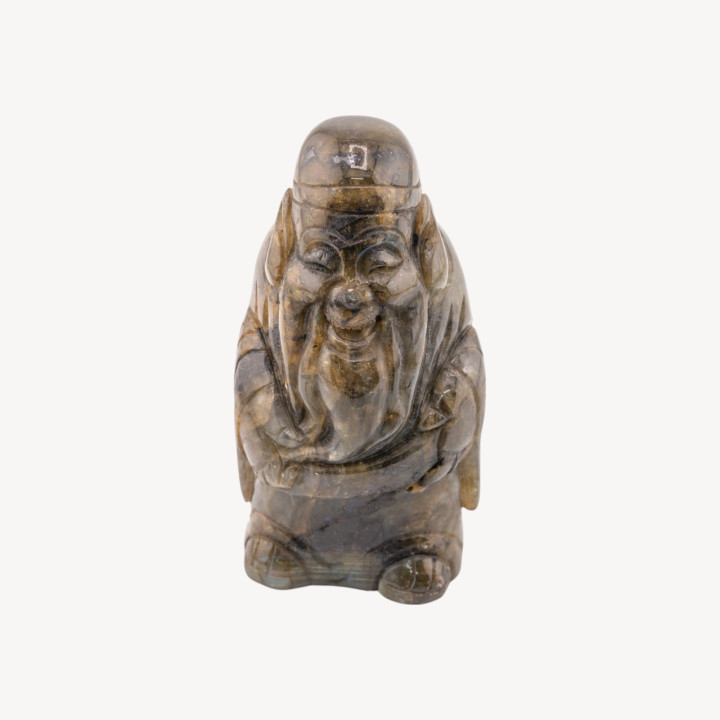 Soprammobile Statua Incise a Mano Buddha Di Pietre Naturali 11x5cm 1pz Labradorite Verde