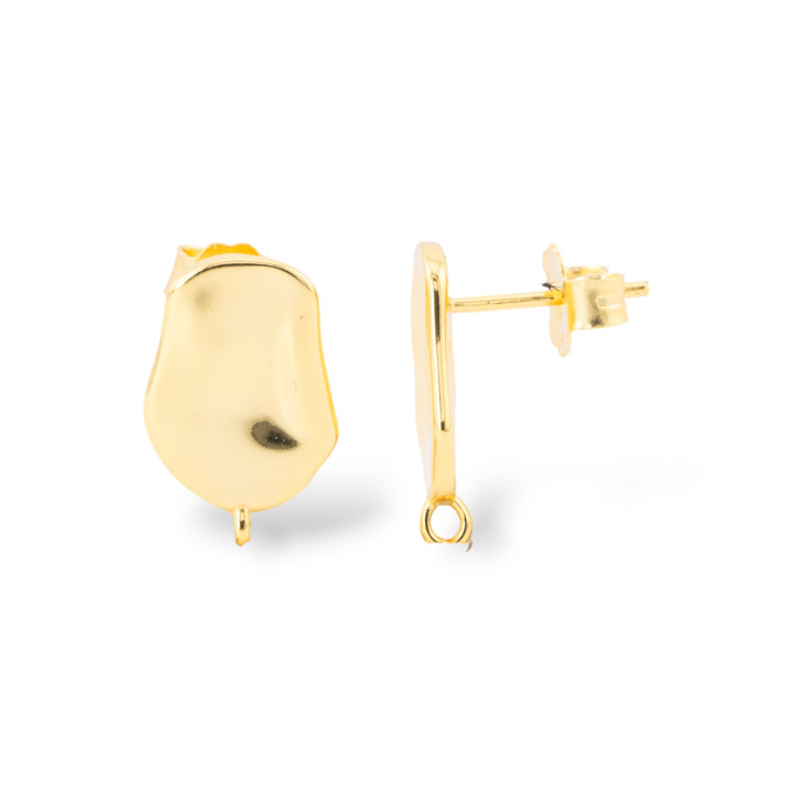 Base Per Orecchini A Perno Di Argento 925 Con Piatto Battuto 10x16mm 1 Coppia Dorato