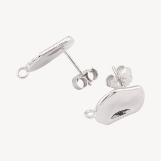 Base Per Orecchini A Perno Di Argento 925 Con Piatto Battuto 10x16mm 1 Coppia Rodiato