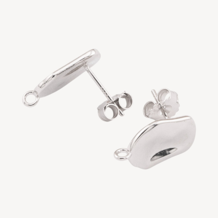Base Per Orecchini A Perno Di Argento 925 Con Piatto Battuto 10x16mm 1 Coppia Rodiato