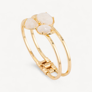 Bracciale Di Bronzo E Centrale Di Pietre Dure Incastonate 28x65mm Dorato Labradorite Bianco