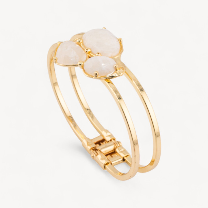 Bracciale Di Bronzo E Centrale Di Pietre Dure Incastonate 28x65mm Dorato Labradorite Bianco