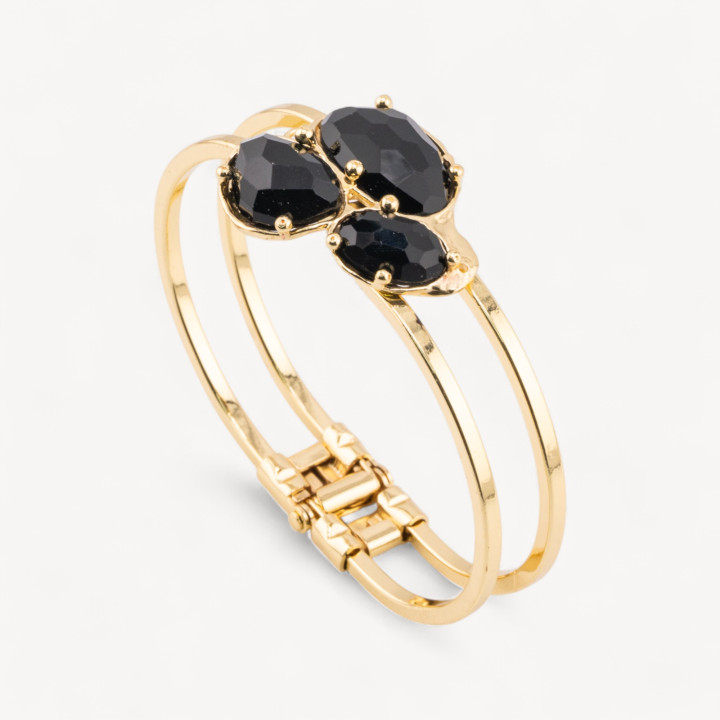 Bracciale Di Bronzo E Centrale Di Pietre Dure Incastonate 28x65mm Dorato Onice