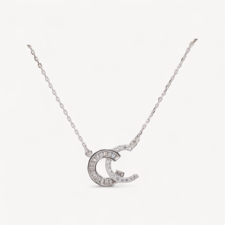 Collana Di Argento 925 Con Pendente Collezione Luna Con Zirconi Rodiata