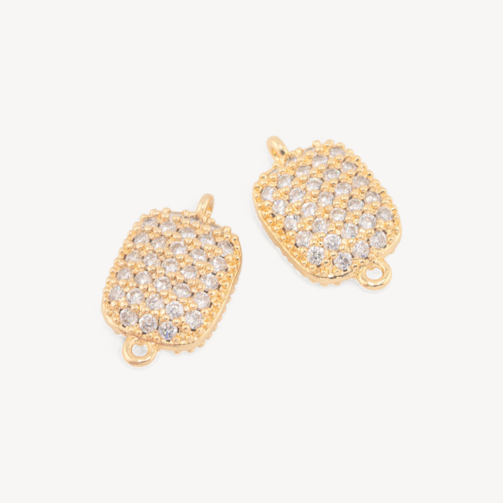 Connettore Componente Di Ottone Con Zirconi Pave' Rettangolo 13x16mm Con 2 Anellini 6pz