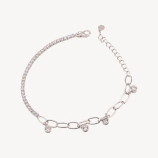 Bracciale In Argento 925 Tennis Con Zircone E Catena Estensore Con Pendente Rodiato Bianco Clear