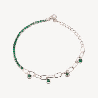 Bracciale In Argento 925 Tennis Con Zircone E Catena Estensore Con Pendente Rodiato Verde Smeraldo