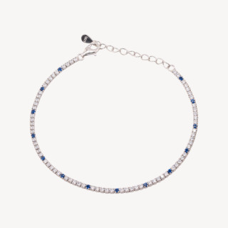 Bracciale Tennis In Argento 925 Chiusura Moschettone Con Zirconi Da 1,5mm Esterno 2,0mm Rodiato Bianco E Blu Zaffiro