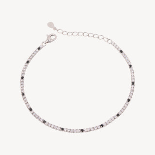 Bracciale Tennis In Argento 925 Chiusura Moschettone Con Zirconi Da 1,5mm Esterno 2,0mm Rodiato Bianco E Nero