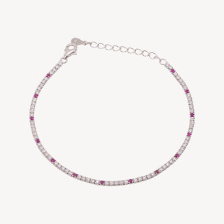 Bracciale Tennis In Argento 925 Chiusura Moschettone Con Zirconi Da 1,5mm Esterno 2,0mm Rodiato Bianco e Rosso Rubino