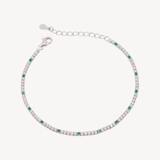 Bracciale Tennis In Argento 925 Chiusura Moschettone Con Zirconi Da 1,5mm Esterno 2,0mm Rodiato Bianco E Verde Smeraldo
