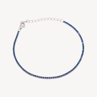 Bracciale Tennis In Argento 925 Chiusura Moschettone Con Zirconi Da 1,5mm Esterno 2,0mm Rodiato Blu Zaffiro