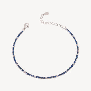 Bracciale Tennis In Argento 925 Chiusura Moschettone Con Zirconi Da 1,5mm Esterno 2,0mm Rodiato Blu Zaffiro E Bianco