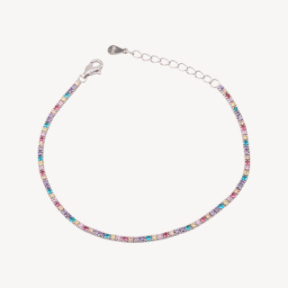 Bracciale Tennis In Argento 925 Chiusura Moschettone Con Zirconi Da 1,5mm Esterno 2,0mm Rodiato Multicolor