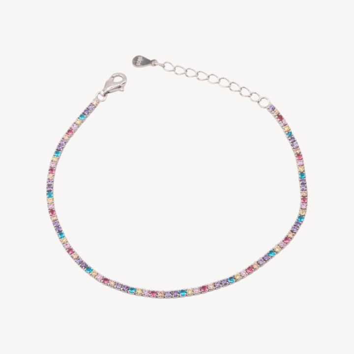 Bracciale Tennis In Argento 925 Chiusura Moschettone Con Zirconi Da 1,5mm Esterno 2,0mm Rodiato Multicolor