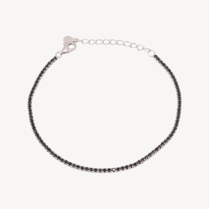 Bracciale Tennis In Argento 925 Chiusura Moschettone Con Zirconi Da 1,5mm Esterno 2,0mm Rodiato Nero