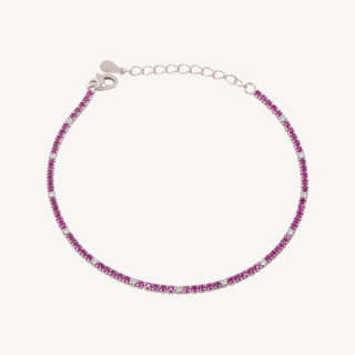 Bracciale Tennis In Argento 925 Chiusura Moschettone Con Zirconi Da 1,5mm Esterno 2,0mm Rodiato Rosso Rubino E Bianco