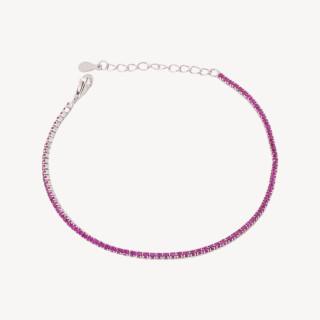 Bracciale Tennis In Argento 925 Chiusura Moschettone Con Zirconi Da 1,5mm Esterno 2,0mm Rodiato Rosso Ruby