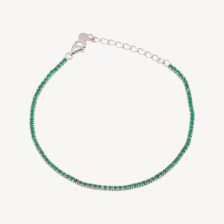 Bracciale Tennis In Argento 925 Chiusura Moschettone Con Zirconi Da 1,5mm Esterno 2,0mm Rodiato Verde Smeraldo