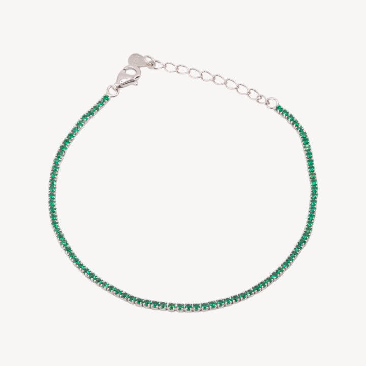 Bracciale Tennis In Argento 925 Chiusura Moschettone Con Zirconi Da 1,5mm Esterno 2,0mm Rodiato Verde Smeraldo