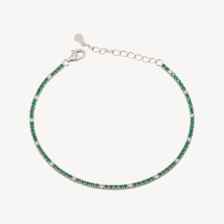 Bracciale Tennis In Argento 925 Chiusura Moschettone Con Zirconi Da 1,5mm Esterno 2,0mm Rodiato Verde Smeraldo E Bianco