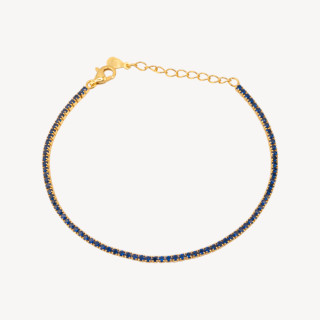 Bracciale Tennis In Argento 925 Chiusura Moschettone Con Zirconi Da 1,5mm Esterno 2,0mm Dorato Blu Zaffiro