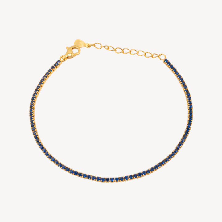 Bracciale Tennis In Argento 925 Chiusura Moschettone Con Zirconi Da 1,5mm Esterno 2,0mm Dorato Blu Zaffiro