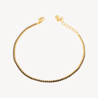 Bracciale Tennis In Argento 925 Chiusura Moschettone Con Zirconi Da 1,5mm Esterno 2,0mm Dorato Nero