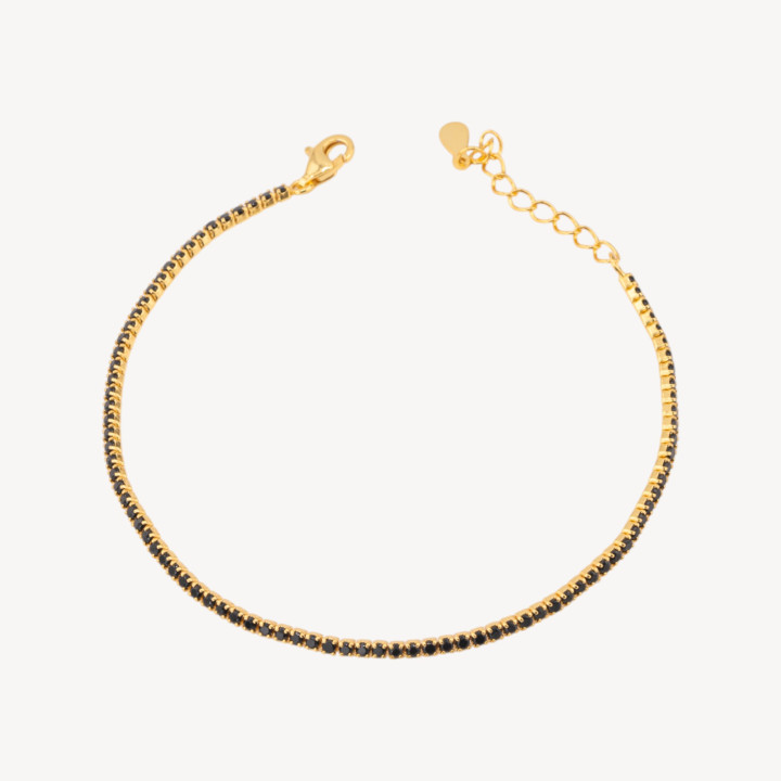 Bracciale Tennis In Argento 925 Chiusura Moschettone Con Zirconi Da 1,5mm Esterno 2,0mm Dorato Nero