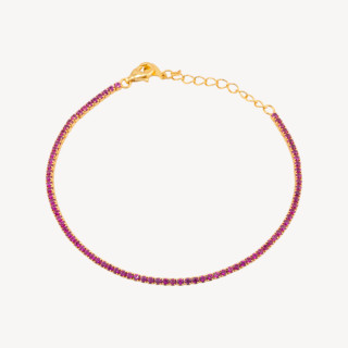 Bracciale Tennis In Argento 925 Chiusura Moschettone Con Zirconi Da 1,5mm Esterno 2,0mm Dorato Rosso