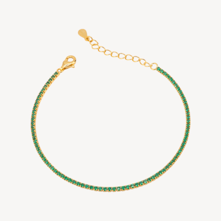 Bracciale Tennis In Argento 925 Chiusura Moschettone Con Zirconi Da 1,5mm Esterno 2,0mm Dorato Verde Smeraldo