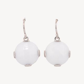 Orecchini A Monachella Di Argento 925 Con Agata Bianca Tondo Piatto 17x30mm