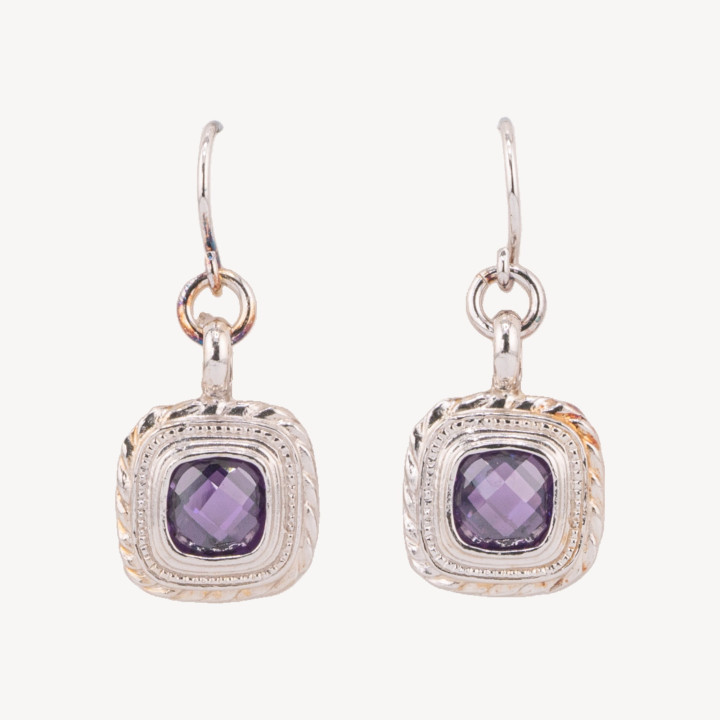 Orecchini A Monachella Di Argento 925 Con Ametiste Termodiffuse Incastonate Rodiate 15x35mm