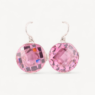 Orecchini A Monachella Di Argento 925 Con Cristalli Rosa CZ 22x33mm
