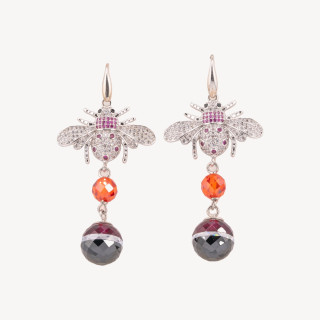 Orecchini A Monachella Di Argento 925 Con Pendente Di Bronzo E Zirconi 26x55mm