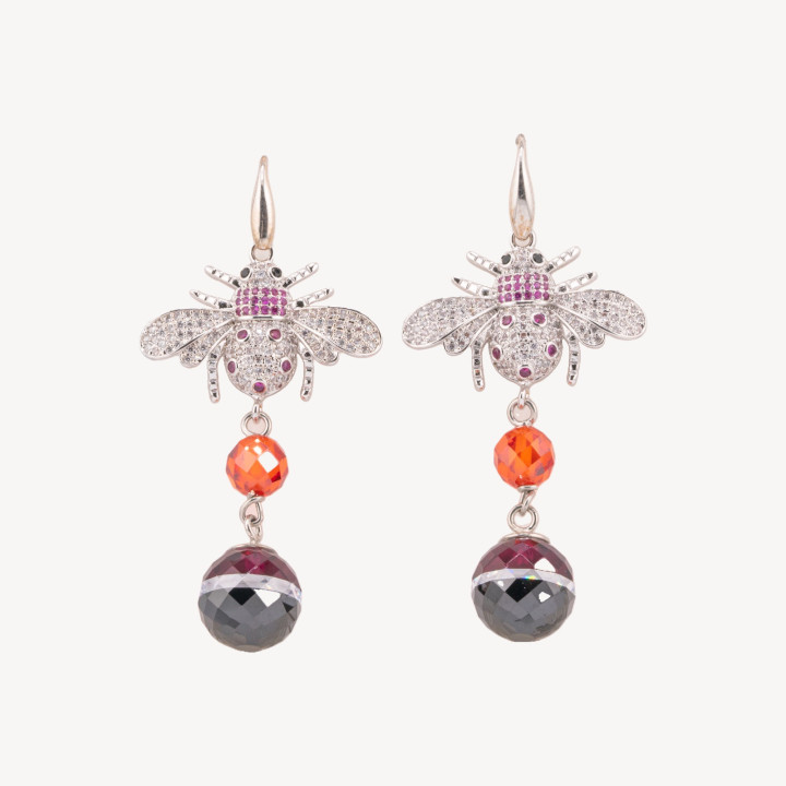 Orecchini A Monachella Di Argento 925 Con Pendente Di Bronzo E Zirconi 26x55mm