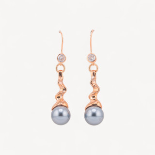 Orecchini A Monachella Di Argento 925 Con Pendente Strega E Perle 12x54mm Oro Rosa