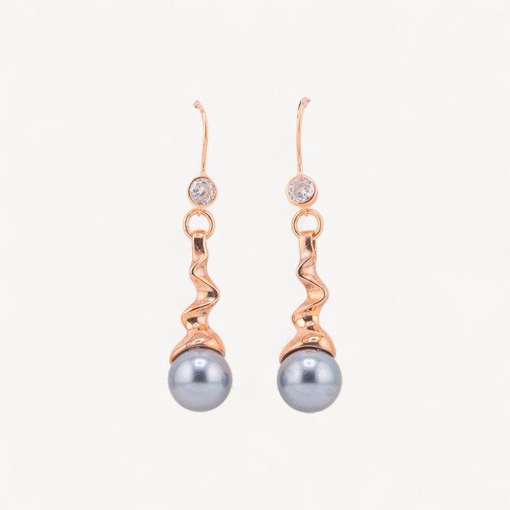 Orecchini A Monachella Di Argento 925 Con Pendente Strega E Perle 12x54mm Oro Rosa